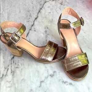Stewart Weitzman Metallic Block Heel Sandals